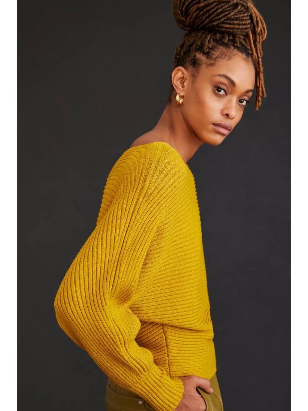Anthropologie Ribbed Pullover Dolman Sleeve Jumper Golden Yellow Size Small - Picture 4 of 8